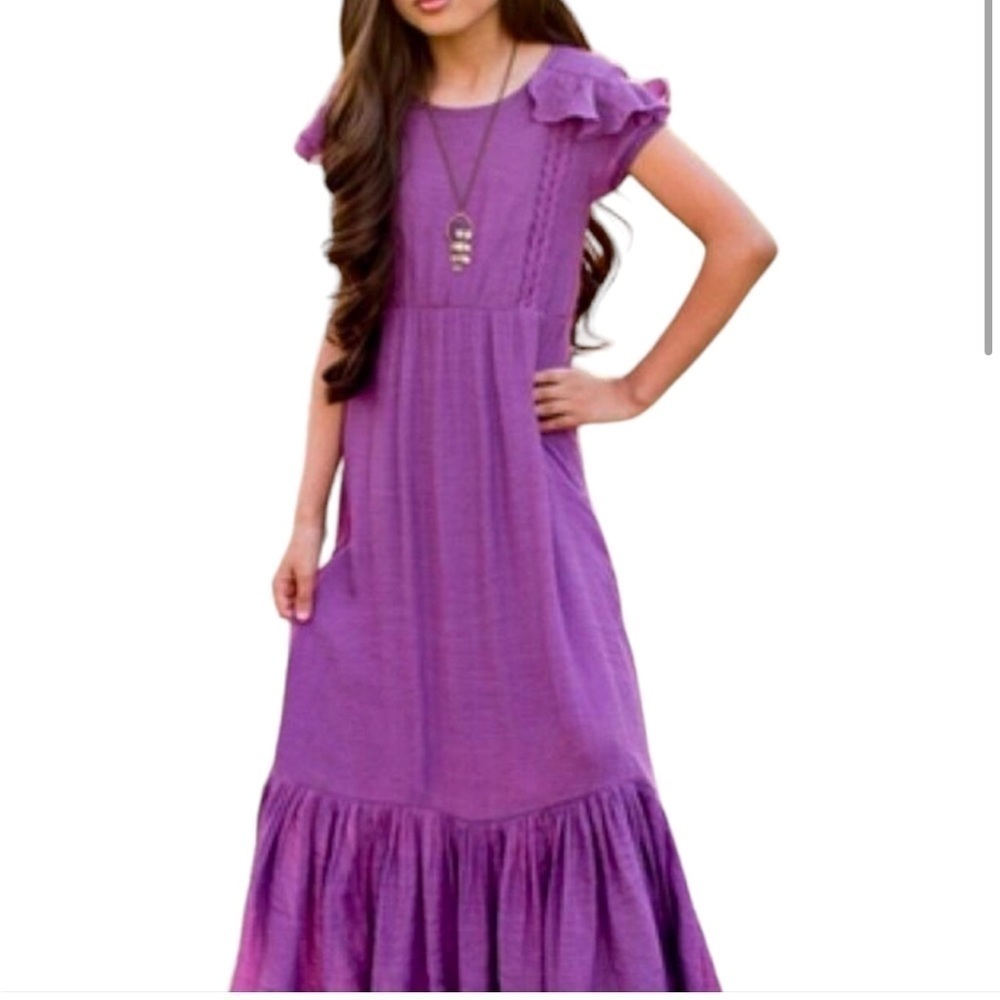 Mia Joy Purple Maxi Abagail Dress Ruffle Details Size 5 Purple